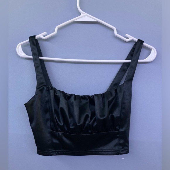 Adika Black Shiny Crop Top - Picture 1 of 7